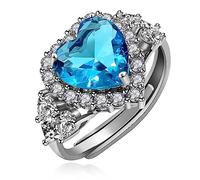 Uloveido Big Heart Cubic Zirconia Ring Adjustable Platinum Plated Crystal Heart Party Love Statement Rings for Women (Blue)
