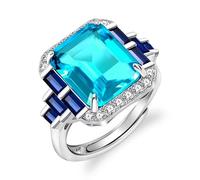 Uloveido Big Light Blue Princess Cut Stone Resizable Ring for Women Platinum Plated Luxurious Created Topaz Cocktail Ring for Women Mother Birthday Ring Gift Y2902 (Light Blue)