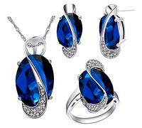 Uloveido Big Oval Blue Created Topaz Wedding Rings Set, Fashion CZ Stone Anniversary Engagement Jewellery Rings Set for Women T472