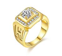 Uloveido Big Square Gold Tone Rings with Round CZ Stones Charm Promise Rings for Men Boy-Friend Ideas for Father Dad JX001-Gold Size V
