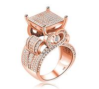 Uloveido Big Square Party Cocktail Rings with Tiny Cubic Zirconia Micro Paved for Women RA0221 (Rose Gold, Size 7)