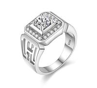 Uloveido Big Square Silver Tone Rings with Round Radiant CZ Stones Charm Promise Rings for Men Boy-Friend Ideas for Father Dad JX001-Silver Size V