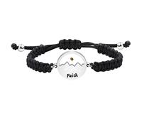 Uloveido Black Braided Bracelets with Round Mountain Mustard Seed Charm, Inspirational Faith Bracelet Adjustable for Men (Black)