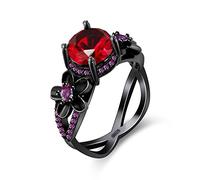 Uloveido Black Halo Promise Eternity Ring for Girls Red Birthstone Crystal Engagement Wedding Rings Cocktail Party Jewelry Size S Y357