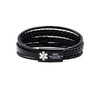 Uloveido Black Leather Medical ID Bracelet | Personalized & Customizable Emergency Alert Wristband for Men & Women | Engraved MENTAL HEALTH CONDITION YA6982