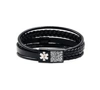 Uloveido Black Leather Medical ID Bracelets for Men | Personalized & Customizable Emergency Alert Wristband with Custom Engraving Editiable Dynamic QR Code YA6982