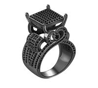 Uloveido Black Micro Cubic Zirconia Pave Square Cocktail Ring, Fashion Wide Band Ice Out Hip Hop Ring for Girls (Black, Size 11)
