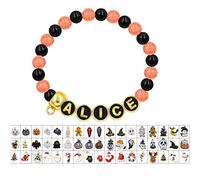 Uloveido Black Orange Jade Charms Halloween Bracelets All Saints' Gift - DIY Customized Name Beaded Bracelet, Metal, jade beads
