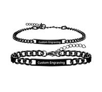 Uloveido Black Stainless Steel His and Her Bracelets Set, Personalized Matching Couple Bracelets with Names and Dates, Customized Long Distance Relationship Jewelry Gift
