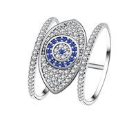 Uloveido Blue Evil Eye Cubic Zirconia Ring with Rhodium Plated, Evil Eye to Ward Off Negative Energy, Luck Energy Gift for Her Y325-8 (Size Q)