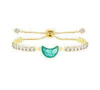 Uloveido Blue Opal Moon Bracelet for Women, Gold Plated CZ Crystal Tennis Chain, Adjustable, Mother's Day Romantic Gift for Her YA5892