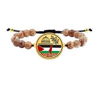 Uloveido Brown Stone Palestine Map Bracelet, Adjustable Cord Jewelry with Gold Plated Color Flag Charm, Symbol of Heritage and Identity YS6020