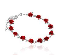 Uloveido Charm Red Flowers Bracelet Accessories for Women, Platinum Plated Exquisite Bracelets Cuff with 12 pcs Red Rose Flowers (Platinum Color) Y452