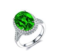 Uloveido Charms White Gold Plated Big Zircon Oval Ring, Simulated Emerald Rings, Crystal Split Shank Ring May Birthstone Jewelry for Women Y927-Green