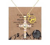 Uloveido Christian CZ Crystal Cross Necklace Pendant with Round Mountain Mustard Seed - Gold Color Stainless Steel Cross Necklace for Women Religious Jewelry Gift with Faith Card YA4517