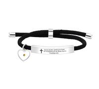 Uloveido Chritian Religious Bible Quote Bracelet for Women Girls Encouragement Gift, Black String Stainless Steel Engraved Bracelet (Above all else, guard your heart)