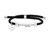 Uloveido Chritian Religious Bible Quote Bracelet for Women Girls Encouragement Gift, Black String Stainless Steel Engraved Bracelet (Be still and know that I am God)