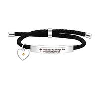 Uloveido Chritian Religious Bible Quote Bracelet for Women Girls Encouragement Gift, Black String Stainless Steel Engraved Bracelet (With God all things are possible)
