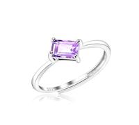 Uloveido Classic Resizable 4 * 6mm Rectangle Amythyst Rings 925 Sterling Silver Purple Gemstone Solitaire Ring for Mom Wife Birthday Anniversary February Birthstone Jewellery YA5594