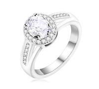 Uloveido Classic Traditional AAA CZ Halo Solitaire Oval Engagement Ring for Women With Split Shank Thin Band White Gold Plated PJ138 (White Size L1/2)