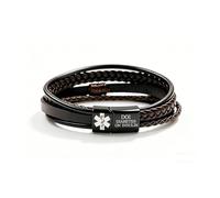Uloveido Coffee Leather Medical ID Bracelet | Personalized & Customizable Emergency Alert Wristband for Men & Women | Engraved DIABETES ON INSULIN YA6982
