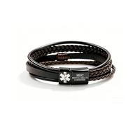 Uloveido Coffee Leather Medical ID Bracelet | Personalized & Customizable Emergency Alert Wristband for Men & Women | Engraved MENTAL HEALTH CONDITION YA6982