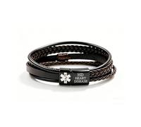 Uloveido Coffee Leather Medical ID Bracelet | Personalized & Customizable Emergency Alert Wristband for Men & Women | Engraved HEART DISEASE YA6982