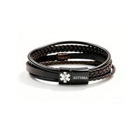 Uloveido Coffee Leather Medical ID Bracelet | Personalized & Customizable Emergency Alert Wristband for Men & Women | Engraved ASTHMA YA6982