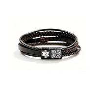 Uloveido Coffee Leather Medical ID Bracelets for Men | Personalized & Customizable Emergency Alert Wristband with Custom Engraving Editiable Dynamic QR Code YA6982