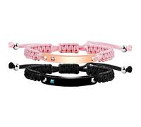 Uloveido Couple Bracelet Set - 2pcs His Hers Customized Name Identity Relationship Bracelets for Couples - Handmade Briaded Pink Black String Stainless Steel ID Plate Bracelets for Men and Women