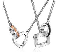 Uloveido Couples 2 Pieces His and Hers Heart & Square Titanium Love Forever Pendant Necklace Ring Necklaces Valentine's Gifts for Men and Women SN048 (Pairs Necklace)