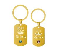 Uloveido Couples Matching Gold Her King and His Queen Stainless Steel Key Ring Chain for Boyfriend and Girlfriend SN130