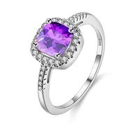 Uloveido Created Mystic Amethyst Solitaire Wedding Ring for Women, Square Cushion Cut Rainbow Crystal Bridal Finger Ring (Purple, Size L) Y3100