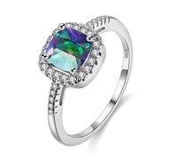 Uloveido Created Mystic Topaz Solitaire Wedding Ring for Women, Square Cushion Cut Rainbow Crystal Bridal Finger Ring (Multicolor, Size O) Y3100