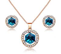 Uloveido Created Sapphire Necklace and Earrings Set Jewlery for Women, Dark Blue Cube Cubic Zirconia Bridal Jewelry (Dark Blue) Y453