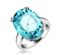 Uloveido Created Topaz Ring Big Light Blue Stone Solitaire Cocktail Rings for Women Platinum Plated Simple Design Fashion Birthday Wedding Jewelry Ring Gift for Girls Size 12 Y2165