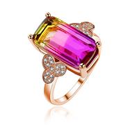 Uloveido Created Tourmaline Gemstone Rings18k Rose Gold Plated Ring with Big Rectangle Stone (size L) RJ400