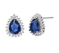 Uloveido Cubic Zirconia White Gold Plated Teardrop Pear Crystal Shape Wedding Bridal Stud Earrings for Women Birthstone Earings R815 (dark blue)