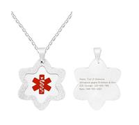 Uloveido Custom Engraved QR Code Star Medical Alert ID Necklace, Glitter Pendant with Caduceus Symbol, Emergency Contact Identification Jewelry for Women Mom Mother Grandma