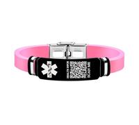 Uloveido Custom Medical ID Wristband for Women, Pink Silicone Cuff with Engraved Contact, First Responder Alert, Lightweight Bracelet YS6035