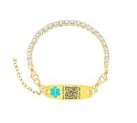 Uloveido Custom QR Code Medical Bracelet Gold Color Tennis Chain Custom Gold Alert Epilepsy Scannable Safety ID CZ Medical Alert Jewelry YA6001