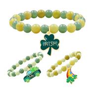 Uloveido Customizable Charm Pendant - 8mm Beaded Bracelet with Customizable Green Pendant, Personalize Your Lucky St. Patrick’s Day Jewelry, Ideal for Holiday Celebrations YS5659