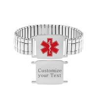 Uloveido Customizable No Clasp Medical Alert ID Bracelet - Custom Engraved Stretch Bracelet for Seniors with Allergy Diabetes Emergency Info Y6038