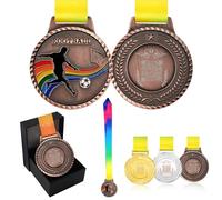 Uloveido Customizable QR Code Football Competition Bronze Medal with Rainbow Color Ribbon - 6.8cm Alloy Sports Medal for Football Award Tournament YA6970