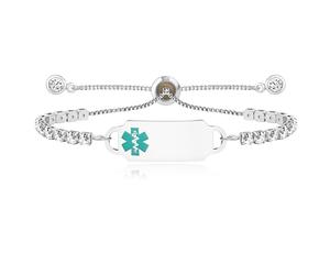 Uloveido Customized Medical Alert ID Tag Health Alert Medical Bracelets Adustable with Cubic Zirconia Tennis Chain