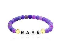 Uloveido Customized Name Beaded Bracelet Snowflake Charm - Natural Weathering Agate Purple Beads Bracelets for Daughter Y3081-UK