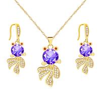 Uloveido Cute Little Goldfish Necklace and Dangle Earrings Set Cubic Zirconia Paved Lovely Purple Fish Jewelry for Girls Y4450