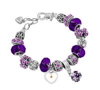 Uloveido Dainty Murano Glass Beaded Bracelet Silver Tone Snake Chain Crystal Bead Bracelet Mustard Seed Charm for Women Y934-1 (Purple)