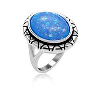 Uloveido Dainty Oval Lab Big Royal Blue Fire Opal Engagement Wedding Party Ring Platinum Plated for Women Girls RA0309 (Size N1/2(54.4mm))