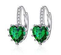 Uloveido Dainty Red & Blue Cubic Zirconia Love Heart Lever Back Piercing Drop Solitaire Earrings Rose Gold Plated Fashion Birth-Stone Ear Jewellery HE515, Crystal, Cubic Zirconia